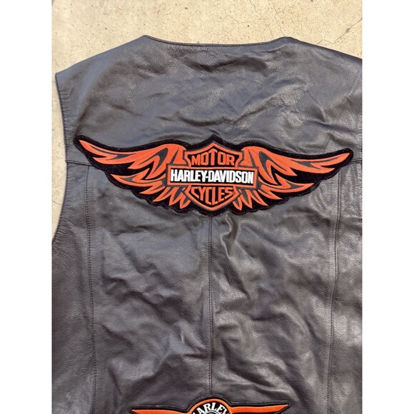 VINTAGE FMC MOTORCYCLE LEATHER VEST SZ 3XL (54) HARLEY DAVIDSON PATCHES, PINS - Picture 7 of 16